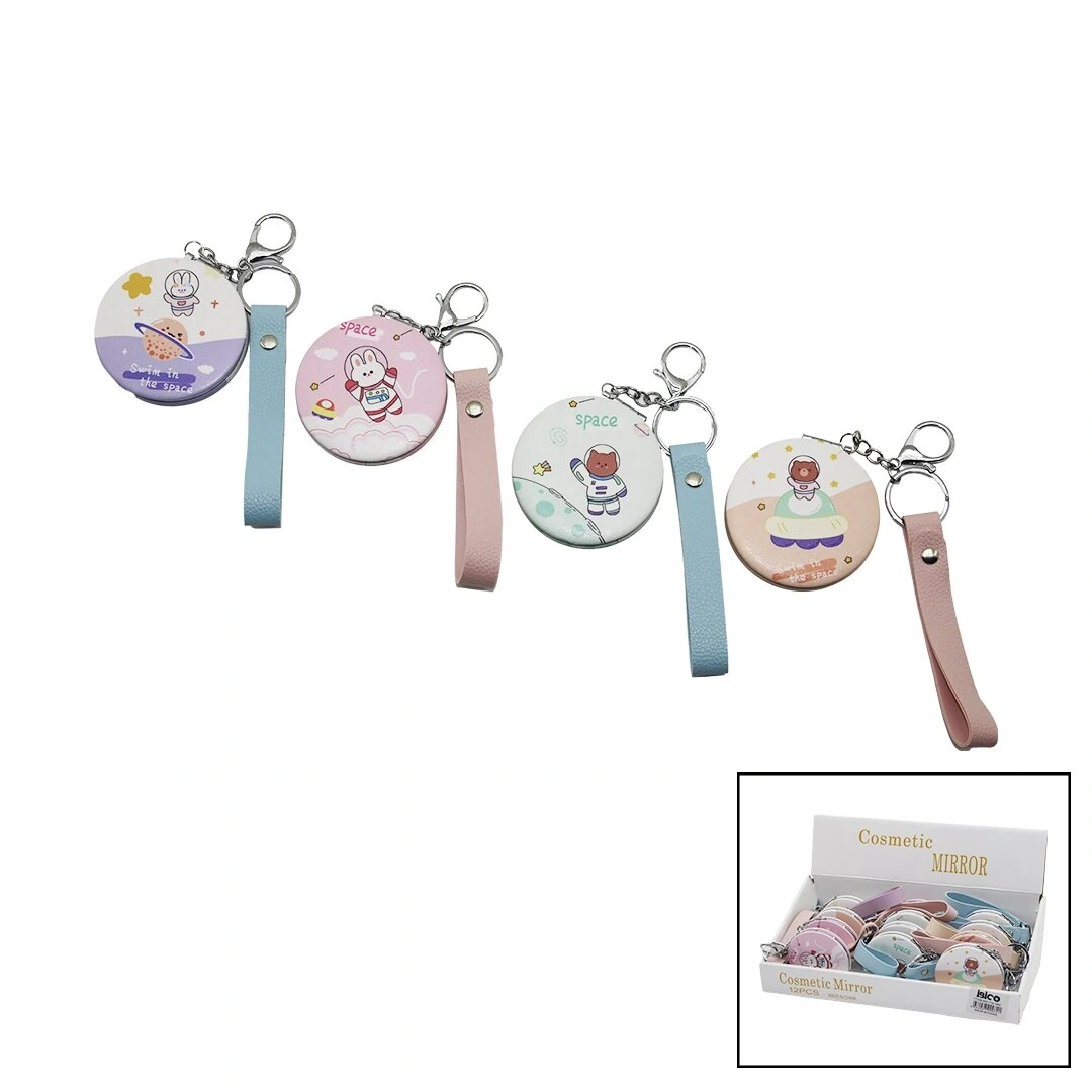 İBİCO İ15-040 (ANAHTARLIKLI) (ASTRONOT HAYVAN DESEN) (YUVARLAK) (CEP & ÇANTA) MAKYAJ AYNASI (NORMAL & BÜYÜTEÇLİ)*12X40