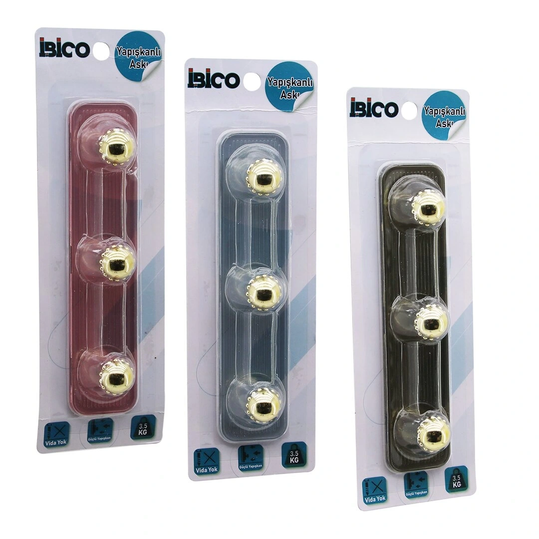 İBİCO İ17-005 ( 3 KOLLU= GOLD & NOKTALI TOP ) YAPIŞKANLI PLS.ASKI ( MİKA KRİSTAL ŞEFFAF RENKLİ TABAN ) ( 3.5KG.TAŞIMA )*12X14