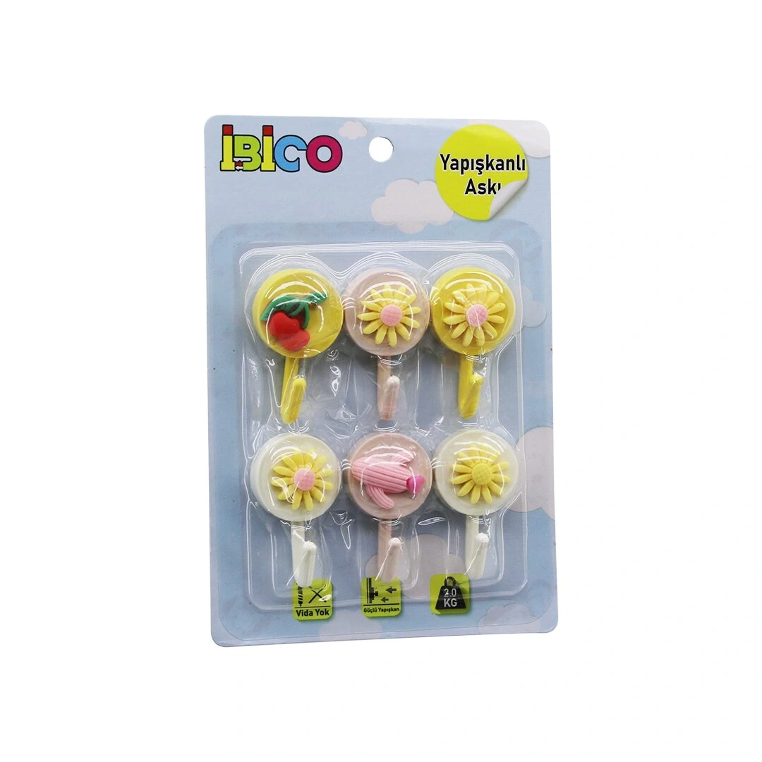İBİCO İ17-010 ( 6PCS ) ( ÇİÇEK & MEYVE FİGÜRLÜ ) PLASTİK ASKI ( YAPIŞKANLI MONTAJ ) ( 2KG TAŞIMA )*12X20