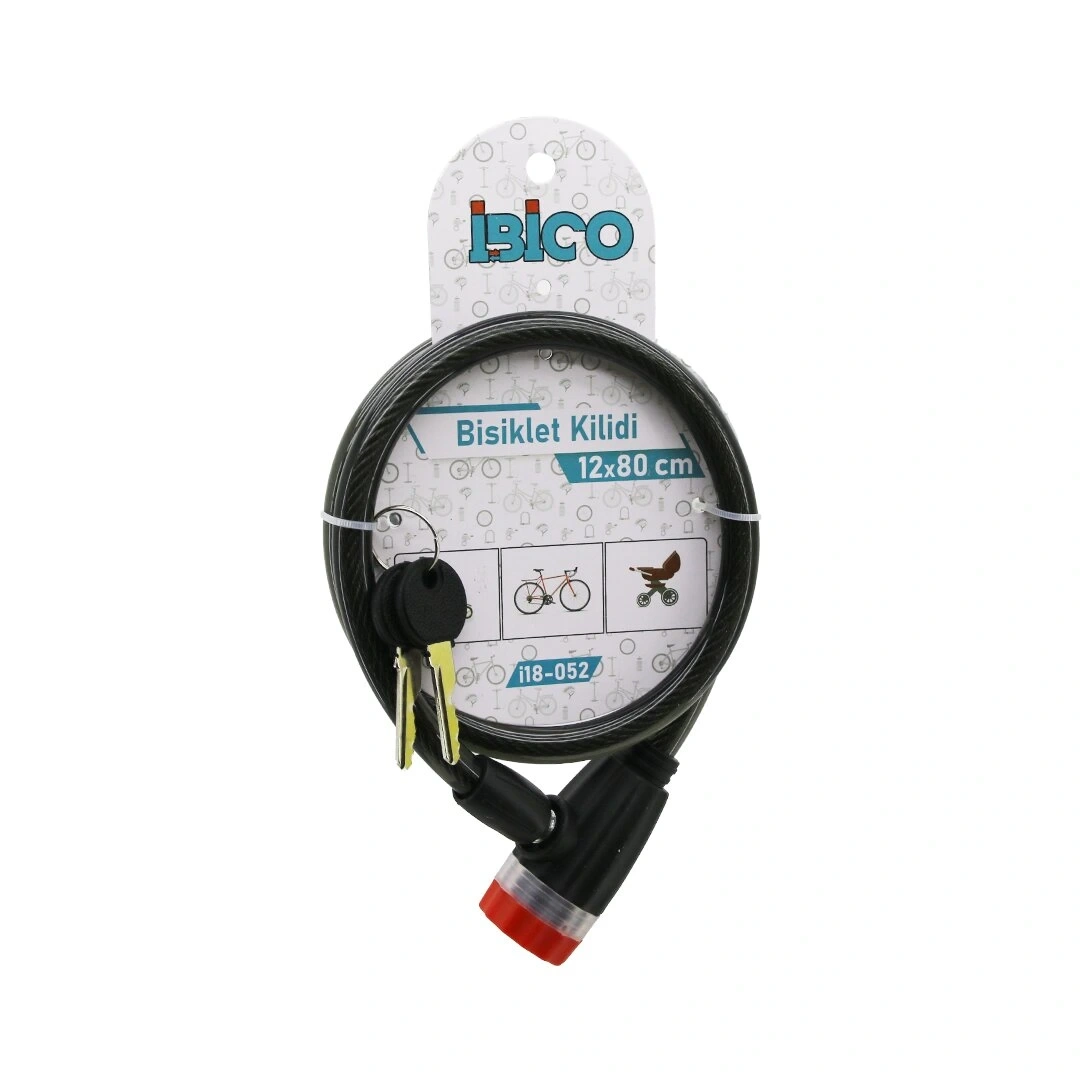 İBİCO İ18-052 ( ANAHTARLI ) ( PLASTİK KAFA ) BİSİKLET KİLİT ( 12MMX80CM )*120