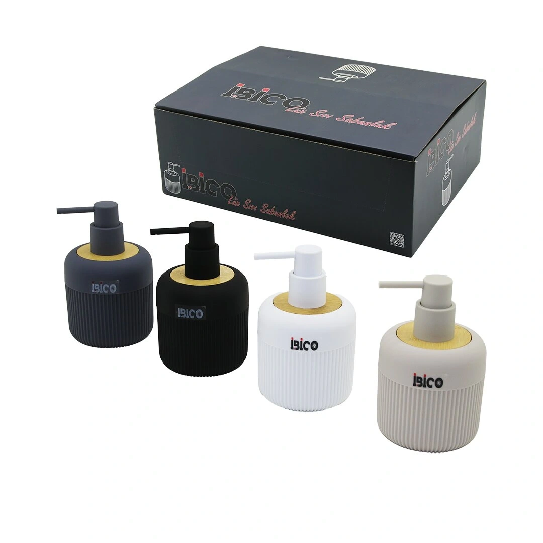 İBİCO İ21-050 ( YUVARLAK & DİK ÇİZGİLİ ) BAMBU & RENKLİ PLASTİK SIVI SABUNLUK*12X4