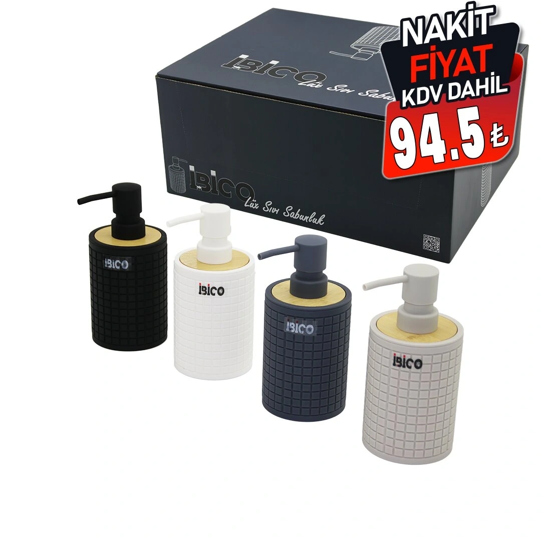 İBİCO İ21-054 ( YUVARLAK & KARE DESENLİ ) BAMBU & RENKLİ PLASTİK SIVI SABUNLUK*12X4