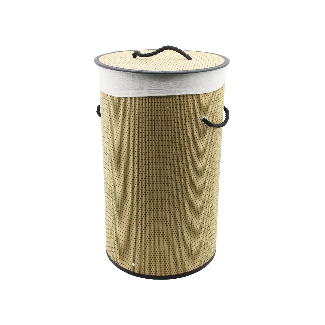 İBİCO İ21-078 YUVARLAK ( HASIR & AHŞAP ) KİRLİ ÇAMAŞIR SEPETİ ( 37X60CM ) ( SEYYAR KAPAKLI ) ( İÇİ BEZLİ ) ( İP KULPLU )*12
