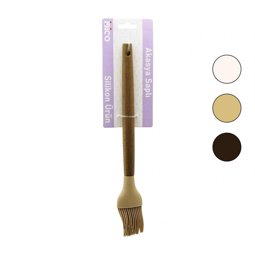 İBİCO İ22-017 ( RENKLİ SİLİKON ) ( AHŞAP AKASYA SAPLI ) YUMURTA FIRÇA ( 27CM )*6X24