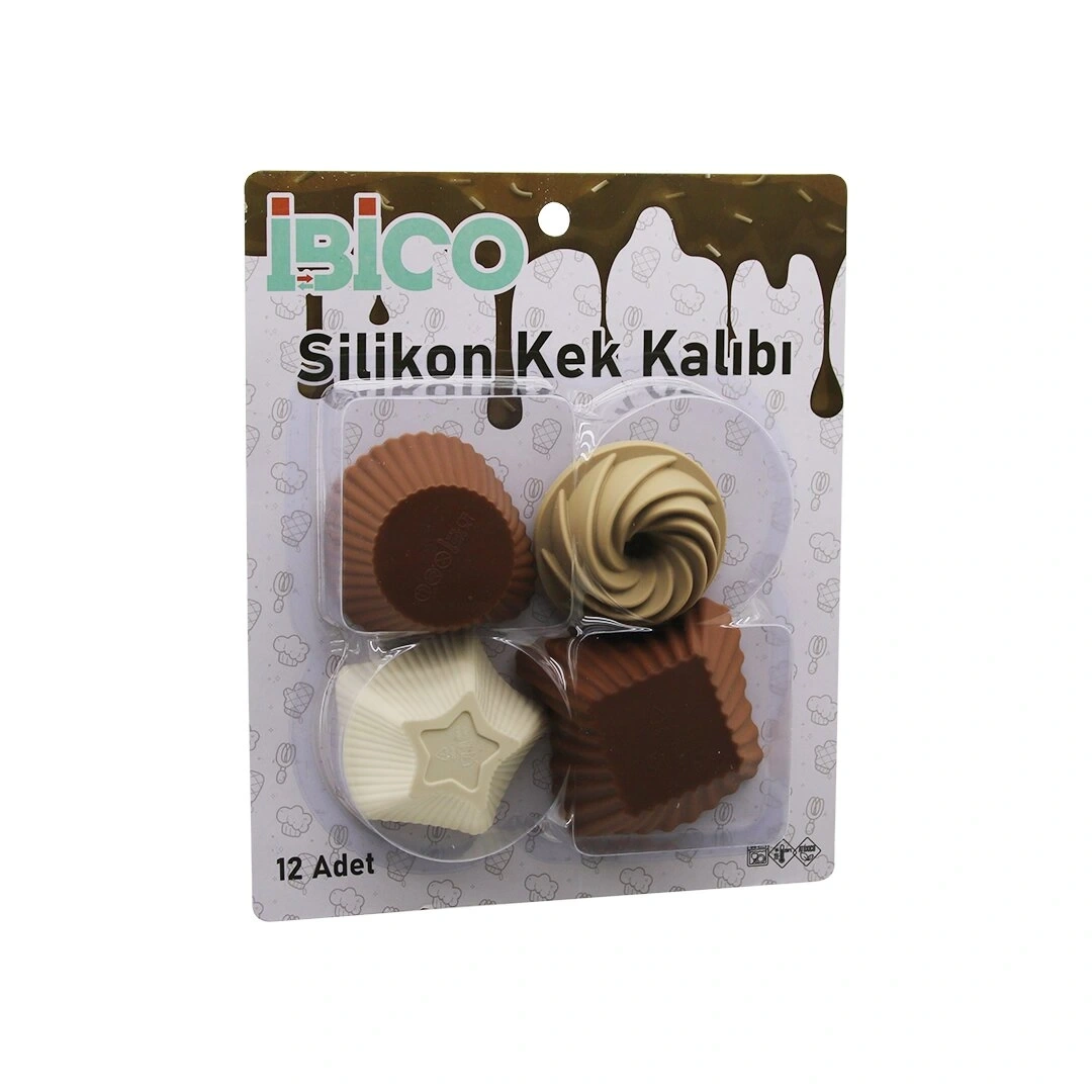 İBİCO İ22-029 ( 12PCS ) SİLİKON RENKLİ MUFFİN & KEK KALIBI ( DİKDÖRTGEN & YUVARLAK & RÜZGAR GÜLÜ & YILDIZ)*96