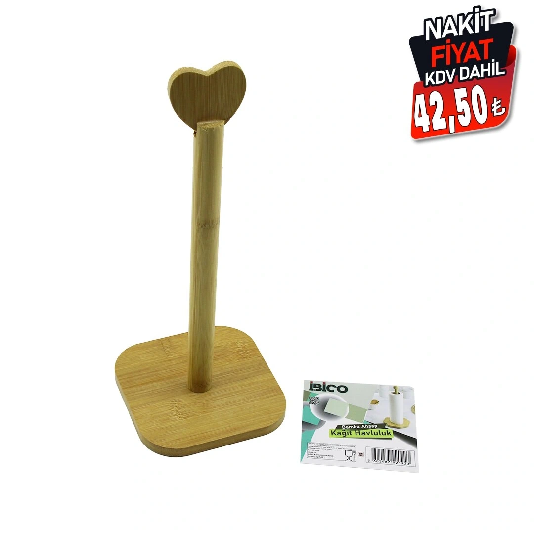 İBİCO İ22-192 ( KALP BAŞLI & KARE ALTLIK ) AHŞAP BAMBU ( KAĞIT HAVLULUK )*48