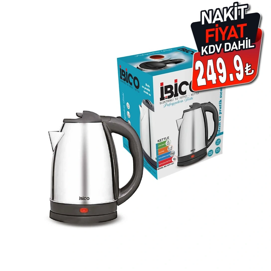 İBİCO MTF-001 ( ÇELİK ) KETTLE ELEKTRİKLİ SU ISITICISI ( 360° ) ( 1.8LT ) ( 1500W )*6