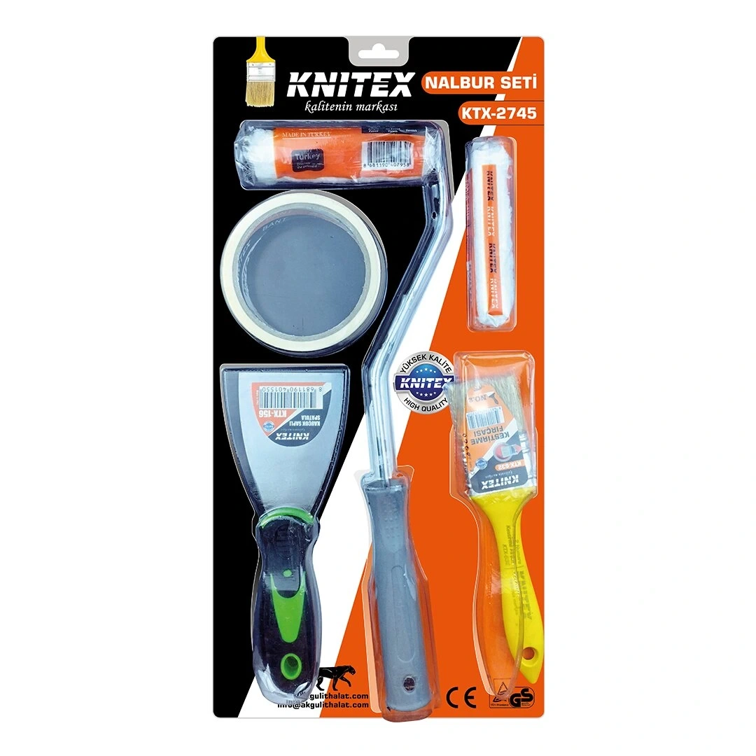 KINETEX KTX-2745 ( 5PCS ) BOYACI & NALBUR SET ( SPATULA & KESTİRME FIRÇA & YEDEK RULO & BANT & 10CM FIRÇA)*42