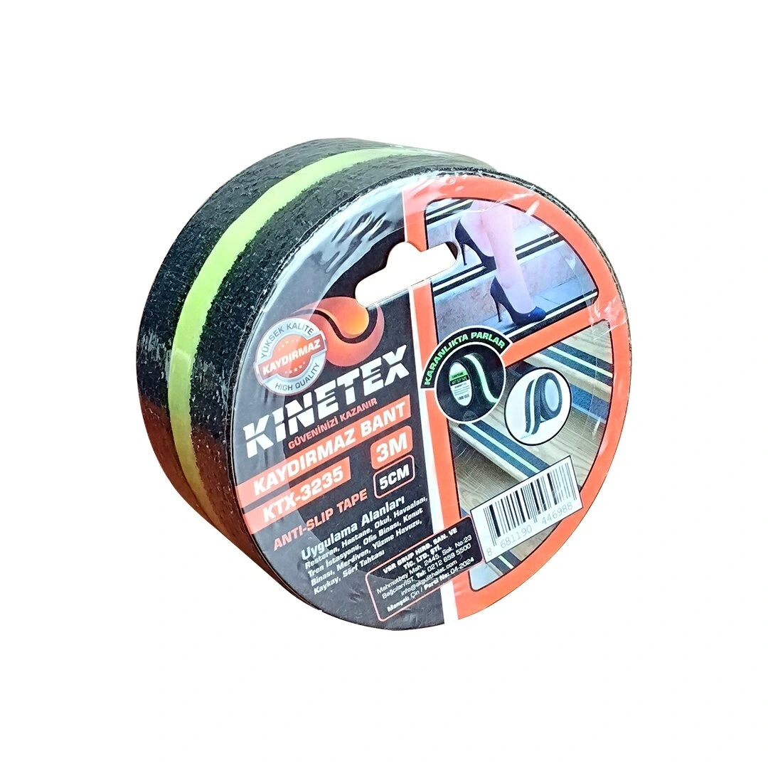 KINITEX KTX-3235 ( 5CMX3MT ) ( FOSFOR ŞERİTLİ & KARANLIKTA PARLAR ) KAYDIRMAZ SİYAH BANT*72