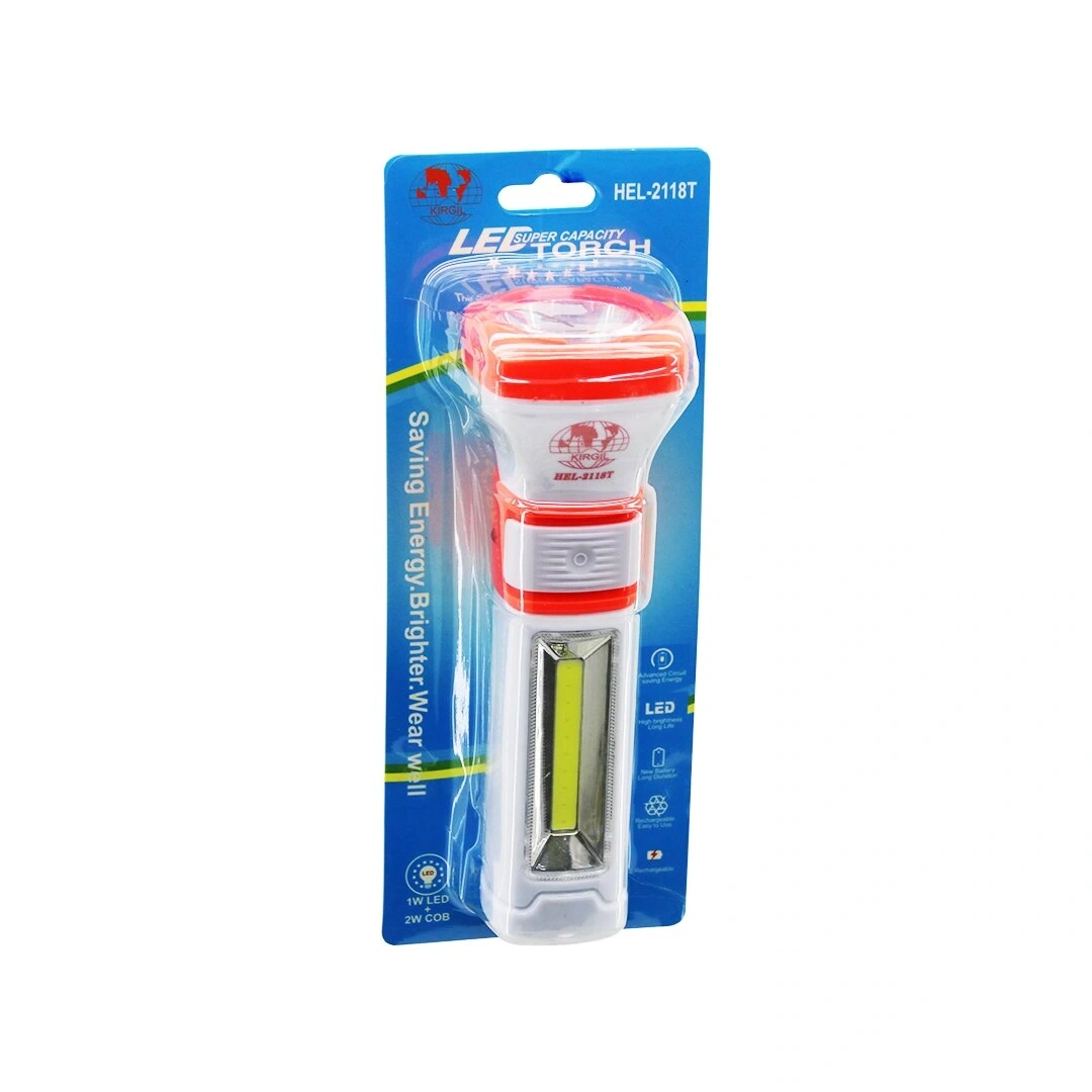 KIRGIL HEL-2118T ( 2İN1 ) ( 1W LED + 2W COB LED ) ( FİŞ ŞARJLI ) EL FENERİ*120                                          Q9