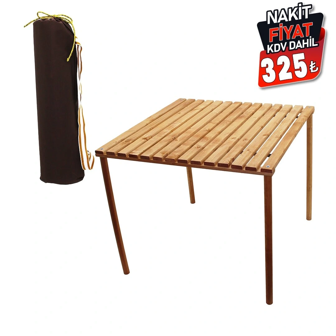 KRT-1033 ( KATLANABİLİR ) AHŞAP KAMP MASASI ( VİDALI AYAK ) ( BEZ ÇANTA=TAŞIMA ASKILI ) ( 59 X 57CM ) ( AYAK=49CM )*5