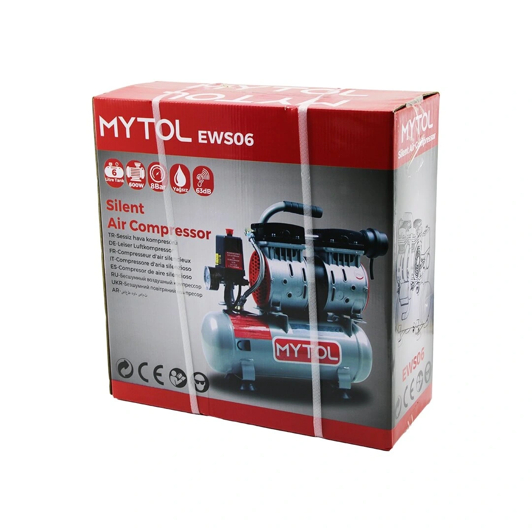 MYTOL EWS-06 HAVA KOMPRESÖRÜ (6LT) (600W) (8-BAR=115psi) (YAĞSIZ) (SESSİZ=63dB) (220V / 50Hz) (GÜÇ:0.80Hp) (HAVA GİRİŞİ:65L /min)*1