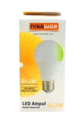 NİSALUC EAMP-074/BY ( 9+2W ) ( E27 ) ( BEYAZ-YEŞİL ) LED AMPUL*10X10