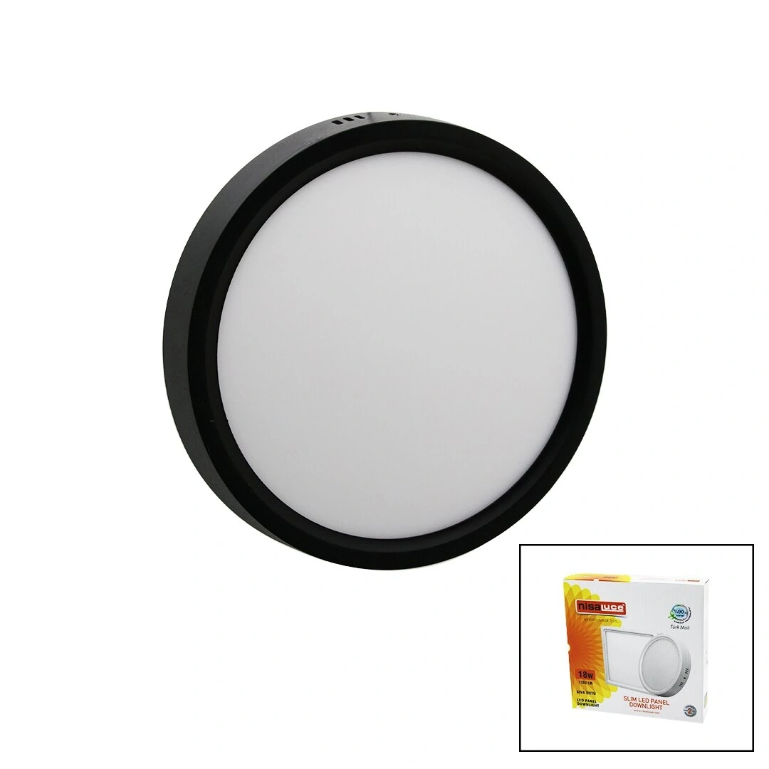 NİSALUCE EPL-18SÜ (18W) (SİYAH METAL KASA) (SIVA ÜSTÜ) (YUVARLAK) LED SLİM PANEL (1260LM) (BEYAZ=6500K) (30.000 SAAT ÖMÜR)*20