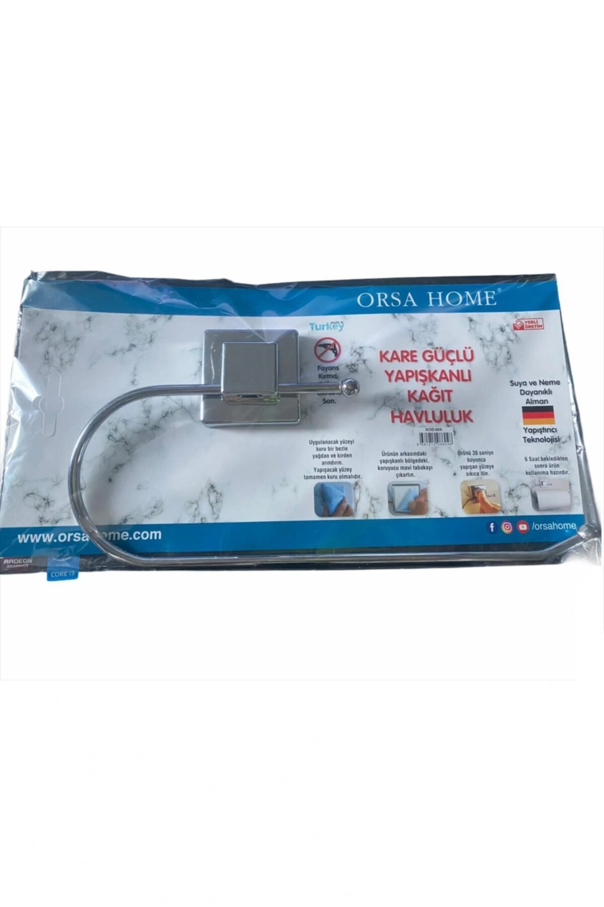 ORSA-604 ( YAPIŞKANLI KARE ASKILI ) (OVAL AÇIK & METAL ) KAĞIT HAVLULUK ASKI*12X5