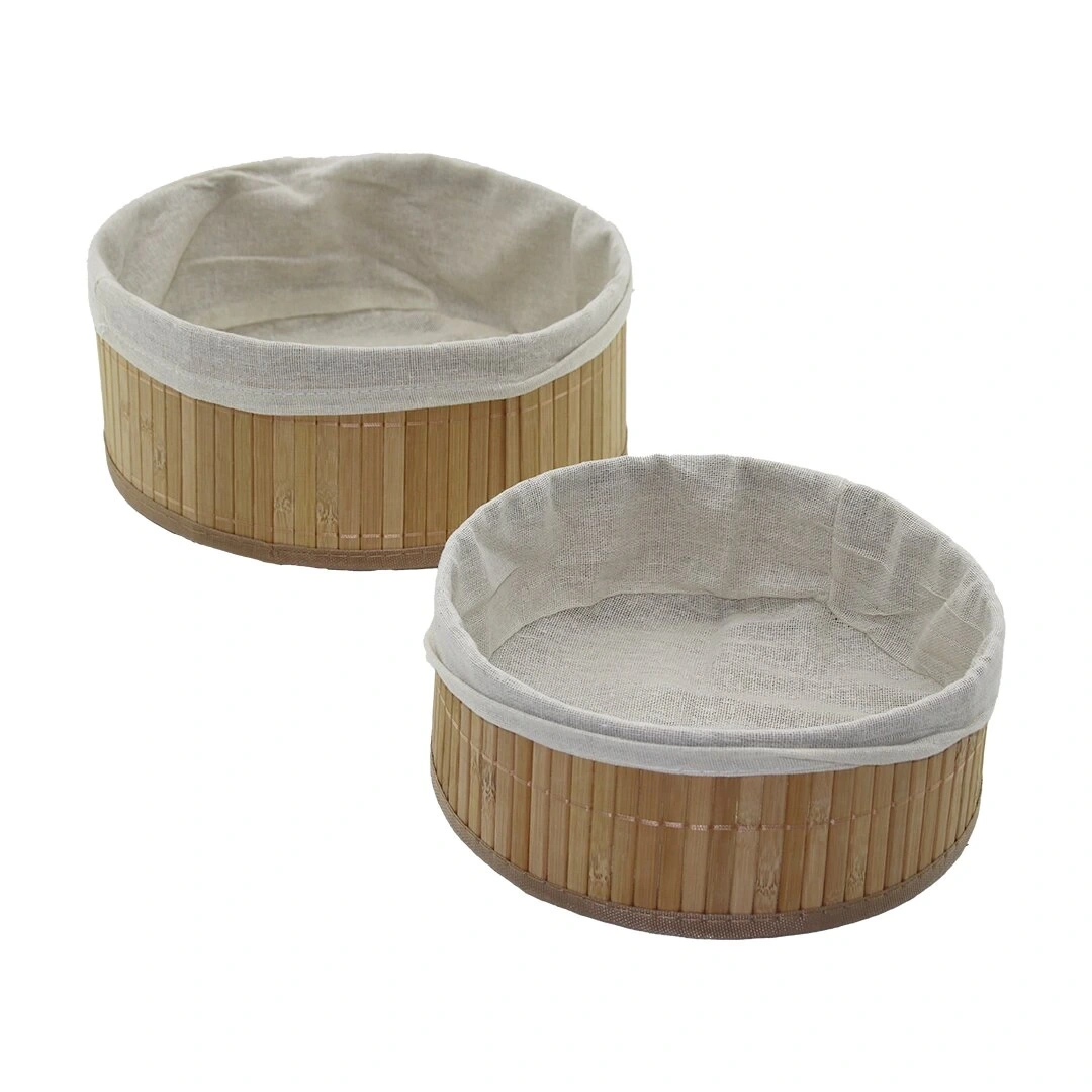 PABLITO HOME PBT-051 (2Lİ) (YUVARLAK) (BAMBU KENAR) ORGANİZER SEPET (AHŞAP ALTLIK & BEZLİ) (Ç:24.5CM Y:10CM & Ç:20CM Y:8CM)*60