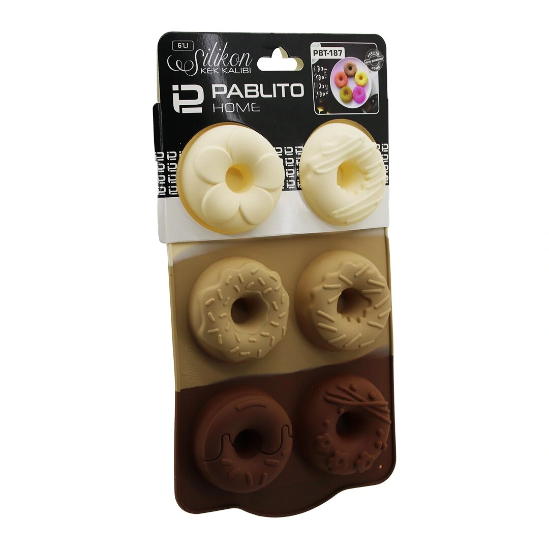PABLITO HOME PBT-187 (DONUT ŞEKİL) (6LI = MİX MODEL) ( MİNİ ) (SİLİKON) MUFFİN KEK KALIP ( ASKILIKLI )*12X20