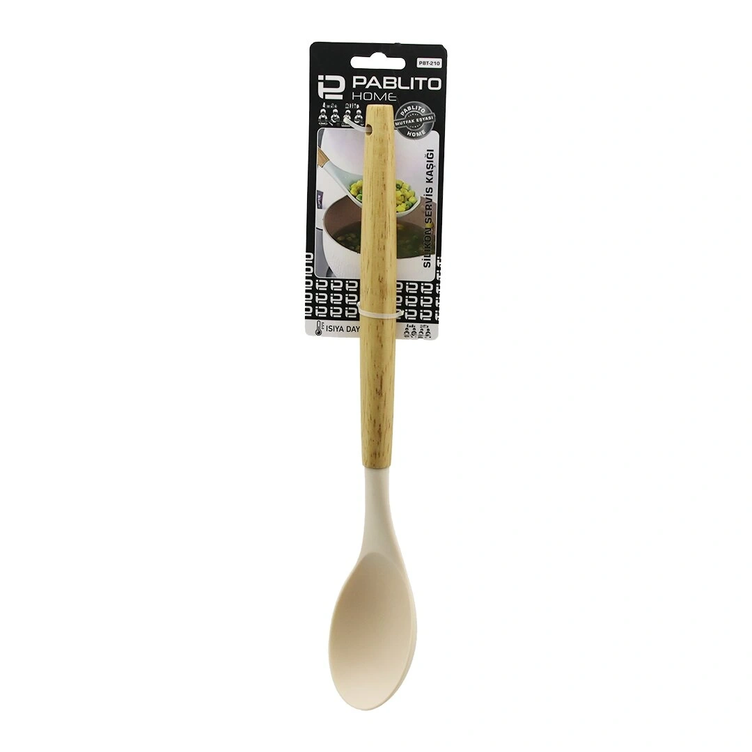 PABLITO HOME PBT-210 ( 31.5CM ) ( SİLİKON ) ( SERVİS KAŞIK ) ( AHŞAP BAMBU SAP ) ( ISIYA DAYANIKLI )*24X6
