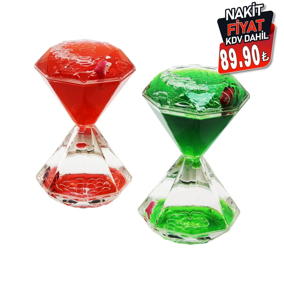 PABLITO HOME PBT-264 ( RENKLİ SULU ) ( ELMAS ŞEKİL ) KUM SAATİ ( MİKA KRİSTAL AKRİLİK PLASTİK ) ( 2PCS BALIKLI )*72                     qwe2