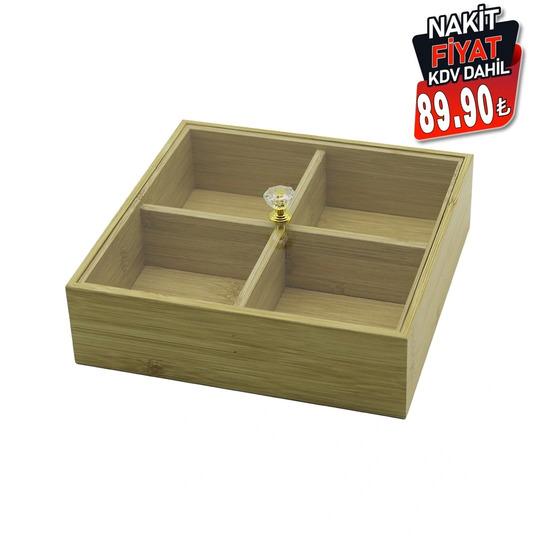 PABLITO HOME PBT-586 ( 4 BÖLMELİ ) ( KARE=20X20CM ) ( AHŞAP MDF ) SAKLAMA KUTUSU ( ŞEFFAF AKRİLİK PLS. KAPAKLI )*20=K                     qwe3