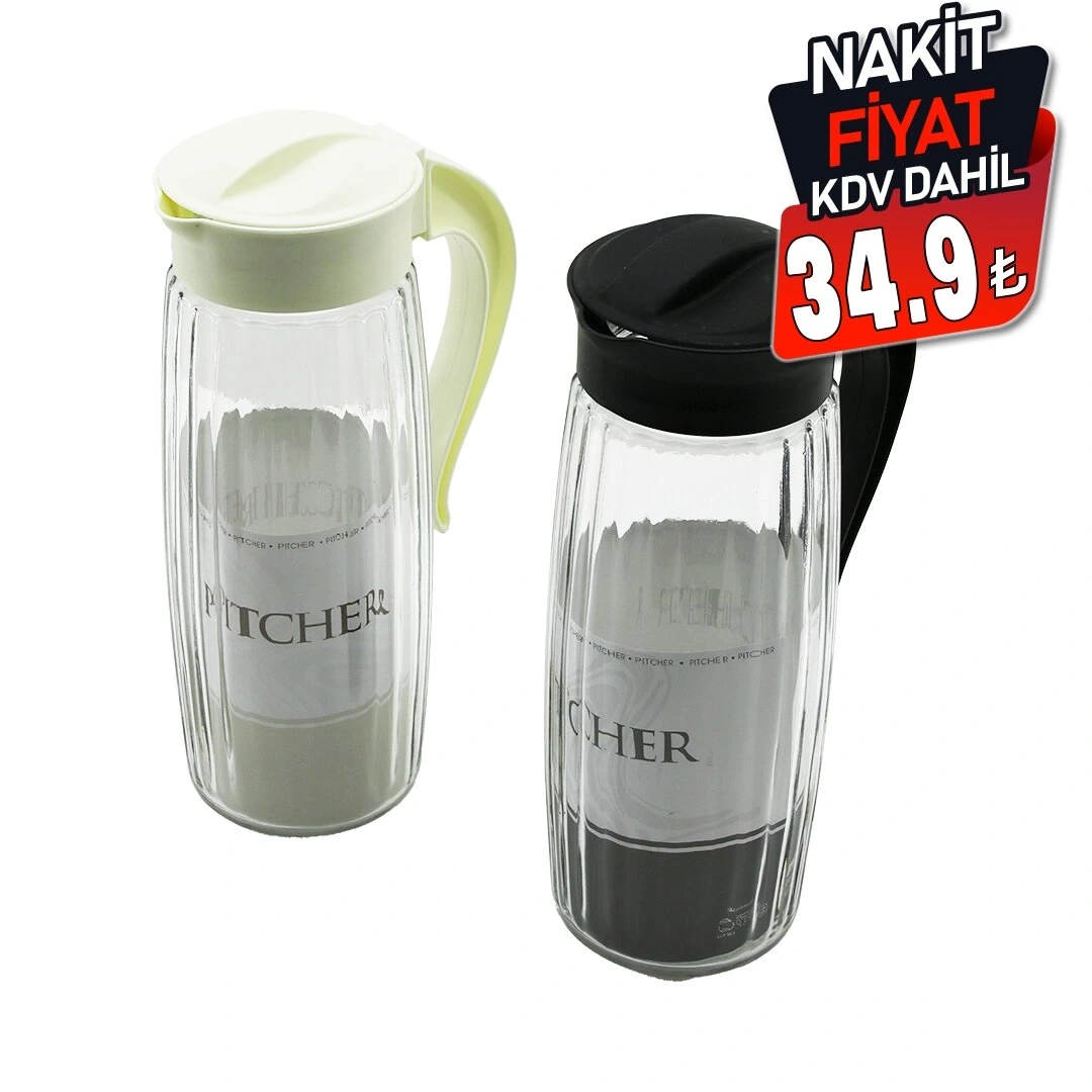 QLUX C-00318 DOMİ ÇİZGİLİ ( ŞEFFAF CAM ) SÜRAHİ ( 1500 CC ) ( PLASTİK KAPAK) ( TAK--ÇIKAR ( ʃ=ŞEKİL PLS.KULP )*6=K