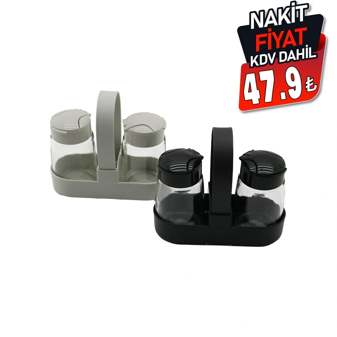 QLUX C-00381 DROP (STANDLI) (2 PCS) (CAM) TUZLUK & BAHARATLIK SET (PLS.KAPAK & KÜRDANLIKLI STAND) (TAŞIMA KULPLU)*15=K                             q5