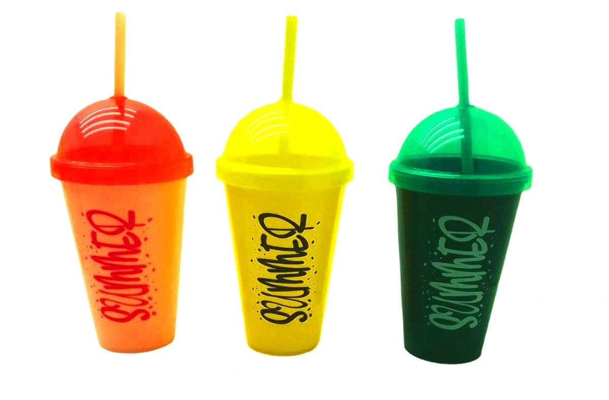 QLUX L-00850 SUMMER ( PİPETLİ ) ( RENKLİ PLASTİK ) BARDAK ( ŞEFFAF RENKLİ KAPAK ) ( 450ML )*12=K