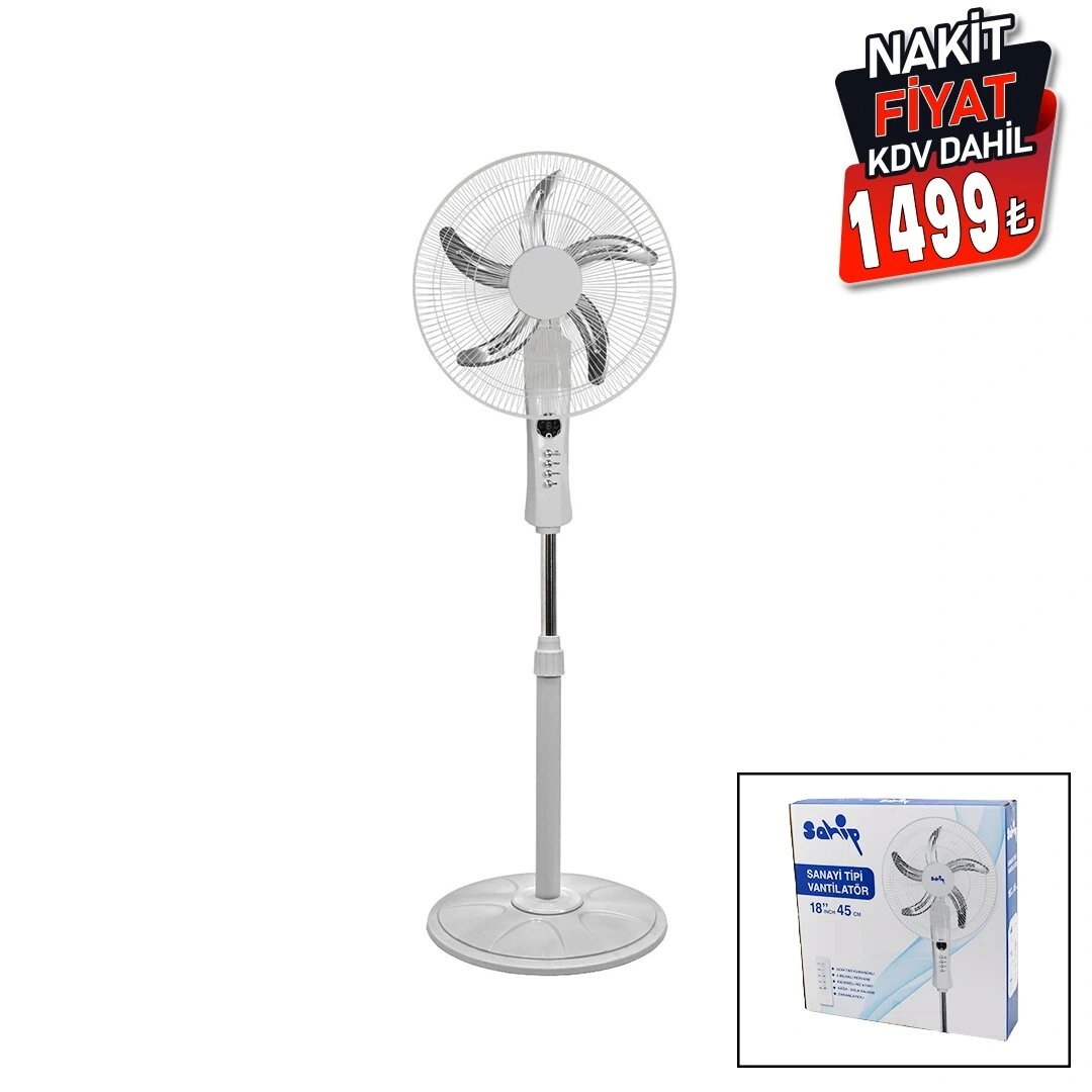 SAHİP SP-53 (18 İNC) (45 CM) ( KUMANDALI ) (SANAYİ TİPİ) AYAKLI VANTİLATÖR (5-METAL PERVANE) (3-KADEME HIZ) (65W) (Y:137CM) FAN*1