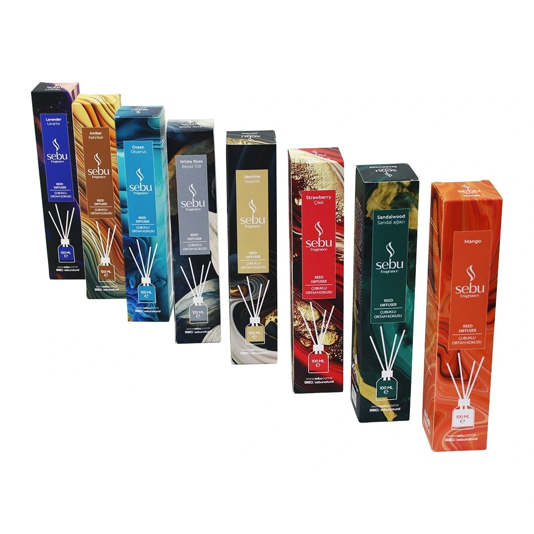 SEBU (100ML) (4-ÇUBUKLU) ORTAM KOKUSU (CAM ŞİŞE) (LAVANTA & B.GÜL & SANDAL & MANGO & OKYANUS & YASEMİN & KEHRİBAR & ÇİLEK)*48=K