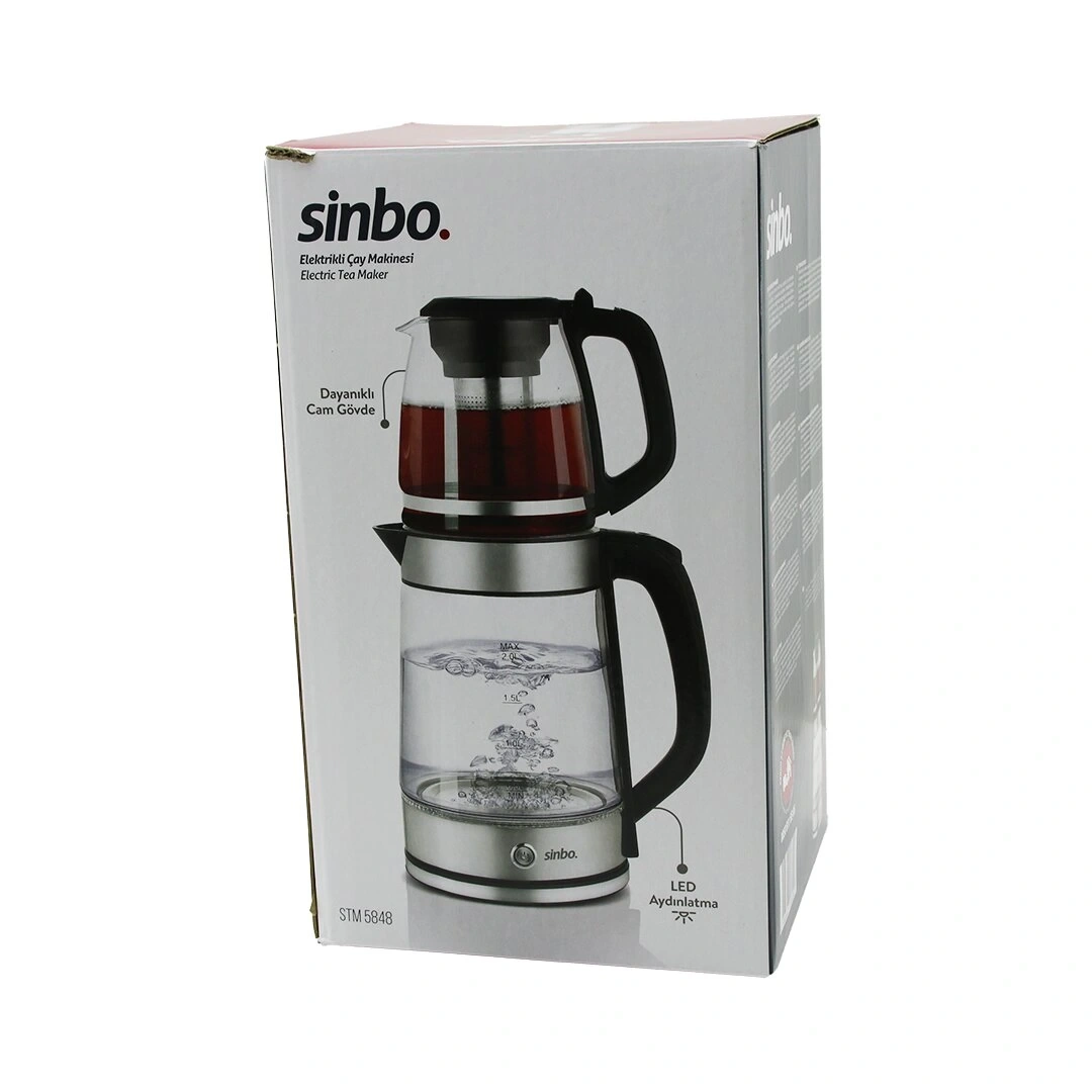 SİNBO STM-5848 ( CAM ) ELEKTRİKLİ ÇAY SETİ (ÇAYCI) ( 2LT+1.2LT ) (1500W) (MAVİ LEDLİ) (360°) (ÇELİK SÜZGEÇ) (KROM KAPLAMA)*4