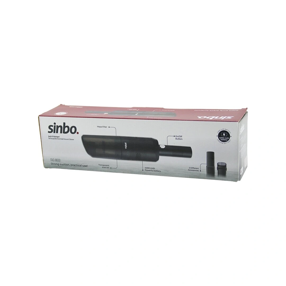 SİNBO SVC-8630 ( OTO-ARAÇ ) EL TİPİ SÜPÜRGE ( ÇAKMAKLIK ŞARJLI )( MİNİ & TAŞINABİLİR )( HEPA FİLTRE & 2 BAŞLIK & 4000mAH BATARYA) *12