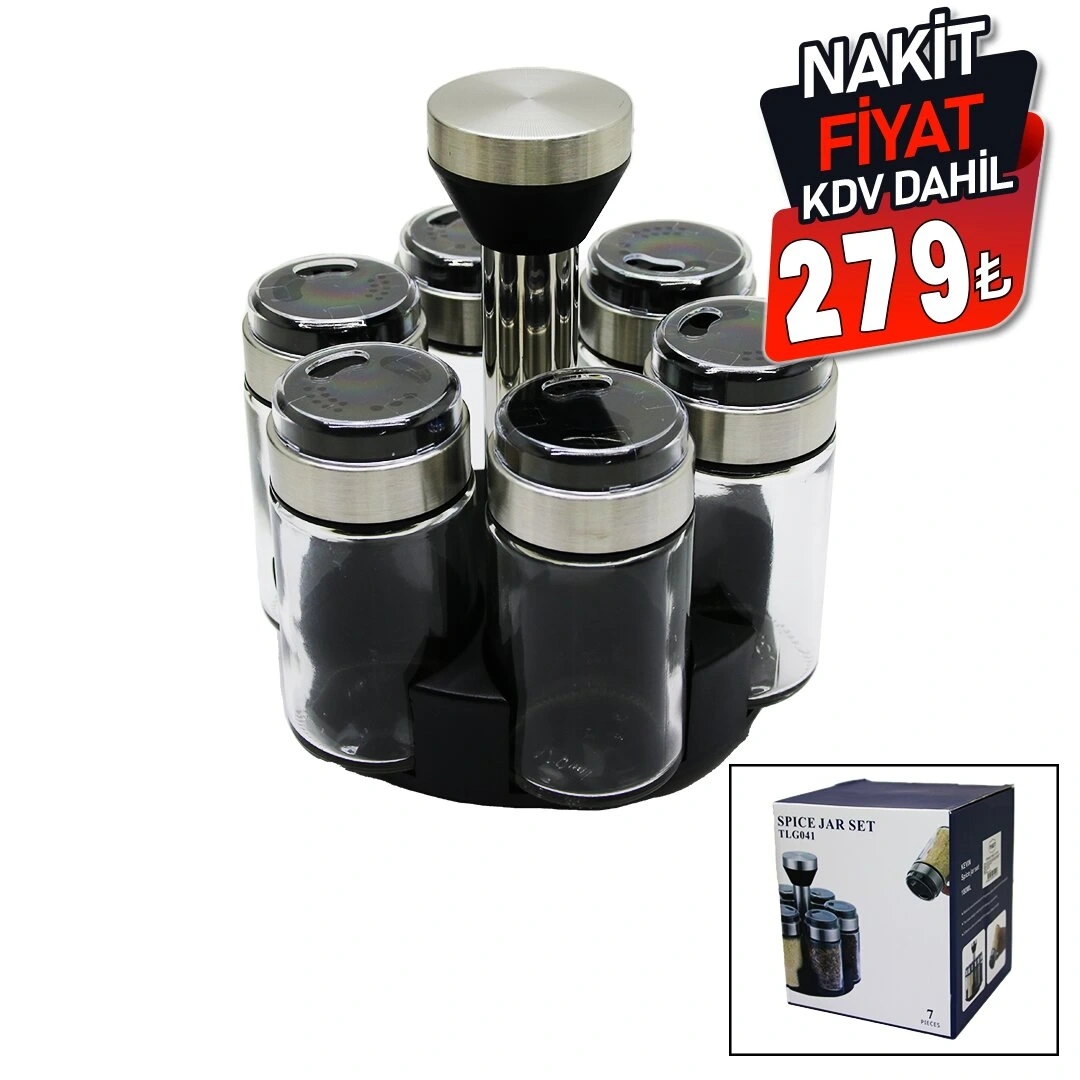 SPICE JAR TLG-041 YAKUT-10755 ( 6PCS ) ( YUVARLAK ) CAM & KROM KAPLI KAPAK TUZLUK & BAHARATLIK ( DÖNER STANDLI )*24                            qq2