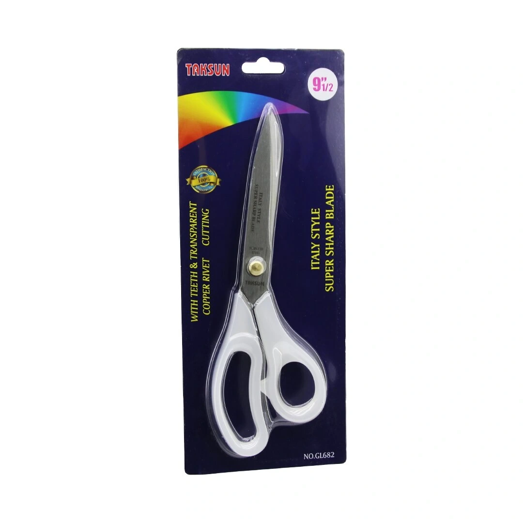 TAKSUN GL-682 ( 9½ ) ( İTALYAN STİLİ ) TERZİ MAKAS (ŞEFFAF BUZLU PLASTİK SAP) (SÜPER KESKİN BIÇAKLAR) (BAKIR PERÇİN)*12X10