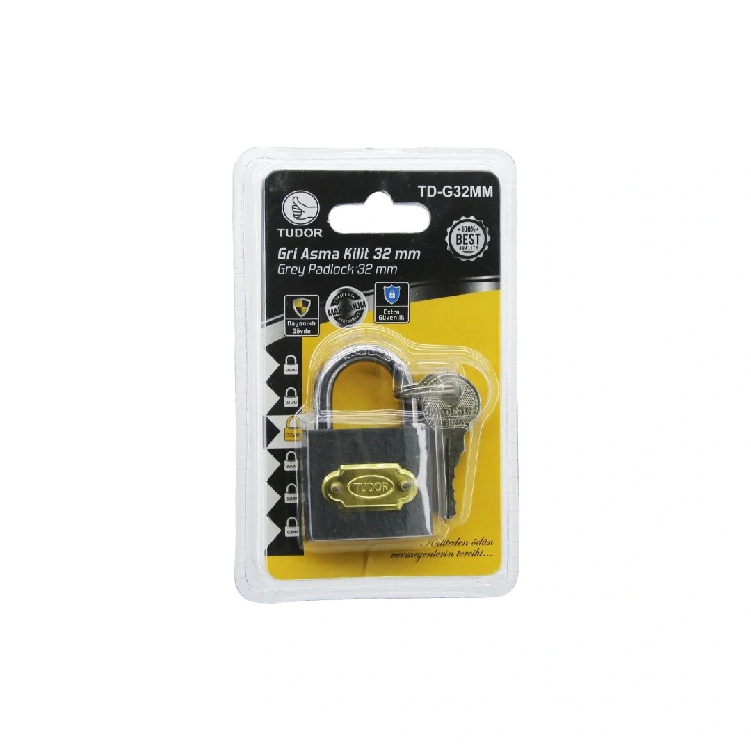 TUDOR TD-G32MM ( VAKUMLU ) ( 32MM & GRİ ) ( KISA KANCALI ) ASMA KİLİT*12X20