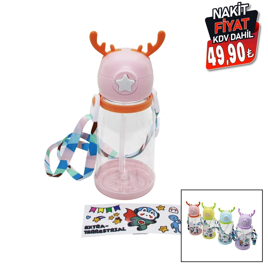 YAKUT-12068 ( GEYİK MODELİ ) ( PİPETLİ ) ÇOCUK MATARA SULUK ( ASKI İPLİ ) ( STİCKER HEDİYELİ )*80