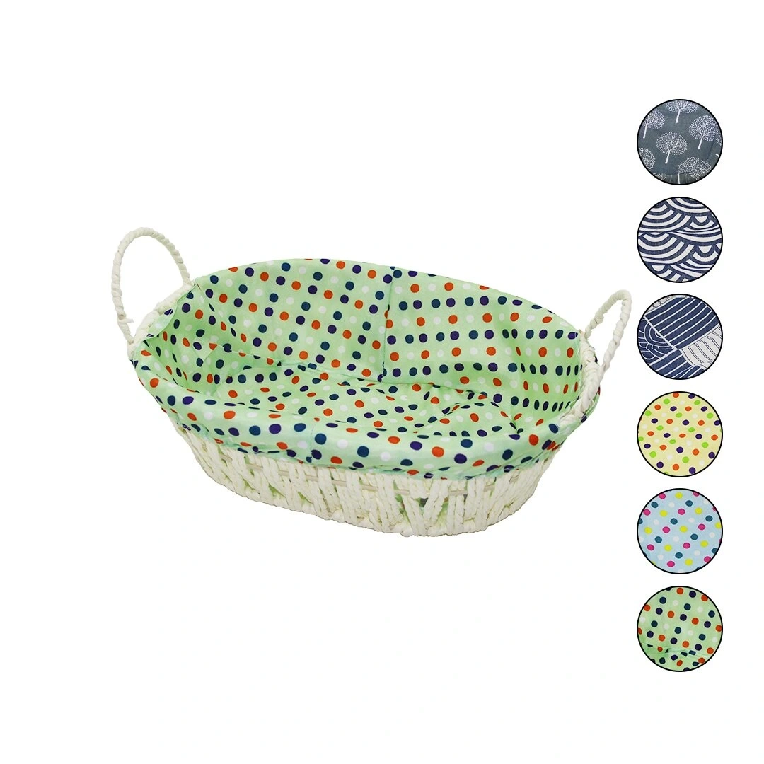 YAKUT-8821 (OVAL) (RENKLİ BEZLİ) (İP HASIR) EKMEK SEPETİ (KULPLU & METAL İSKELET) (TABAN:14.5X21 & AĞIZ:21X27 DERİNLİK:8CM)*100