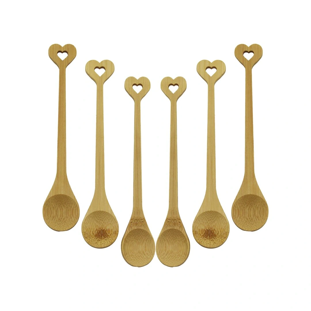ZHU ZHİ YUAN DMR-8465 ( 6PCS & YUVARLAK & KALP FİGÜR SAPLI  ) AHŞAP BAMBU ( ÇAY KAŞIK ) SETİ*500