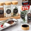 YAKUT-12233 ( 12PCS TAKIM ) ( KARE ) ( CAM ) BAHARATLIK & TUZLUK ( BAMBU KAPAKLI )*8                            qq2