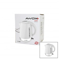 AWOX (BEYAZ) (SOLİD) KETTLE SU ISITICISI (1.7LT) (2000W) (SU GÖSTERGE) (360° GÖVDE=KROM KAPLI TABAN) (GİZLİ REZİSTANS)*12