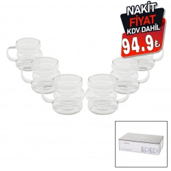 BAROTTİ DMR-8601 ( 6PCS ) ( 3 BOĞUMLU & ŞERİTLİ ) KAHVE YANI ( CAM ) BARDAK*40=K
