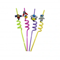 DMR-4678 ( 4PCS ) ( FİGÜRLÜ ) PİPET ( KIVRIMLI & RENKLİ PLASTİK )*240