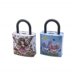 DMR-9268 ( KİLİT ŞEKİLLİ ) DESENLİ KİLİTLİ METAL KUMBARA*48