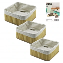 İBİCO İ12-067 ( 3 BOY ) ( KARE ) ( BAMBU KENAR ) ORGANİZER SEPET ( AHŞAP ALTLIK & BEZLİ ) ( 17X17-21X21-26X26CM )*24