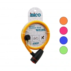 İBİCO İ18-054 ( ANAHTARLI ) ( PLASTİK KAFA ) ( RENKLİ ) BİSİKLET KİLİT ( 12MMX80CM )*120