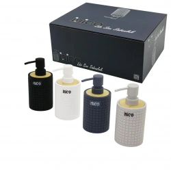 İBİCO İ21-054 ( YUVARLAK & KARE DESENLİ ) BAMBU & RENKLİ PLASTİK SIVI SABUNLUK*12X4