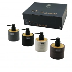 İBİCO İ21-055 ( YUVARLAK & DÜZ ÇİZGİLİ ) BAMBU & RENKLİ PLASTİK SIVI SABUNLUK*12X4