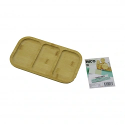 İBİCO İ22-183 ( DİKDÖRTGEN & 3 BÖLMELİ ) AHŞAP BAMBU SERVİS SUNUM TEPSİ & TAHTASI ( 25X14X1.5CM )*36