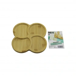 İBİCO İ22-184 ( YUVARLAK & 4 BÖLMELİ ) AHŞAP BAMBU SERVİS SUNUM TEPSİ & TAHTASI ( 20X1.5CM )*36
