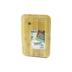İBİCO İ22-197 (2PCS SET)(OVAL KENARLI & YUVARLAK DELİKLİ )AHŞAP BAMBU KESİM PANOSU & KESME TAHTASI (18X28X1CM--22X32X1CM)*24