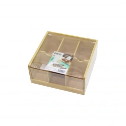 İBİCO İ22-261 AHŞAP BAMBU ( 6 BÖLMELİ )  POŞET ÇAY KUTUSU ( MİKA PLASTİK KAPAK ) ( 21X20X10CM )*24